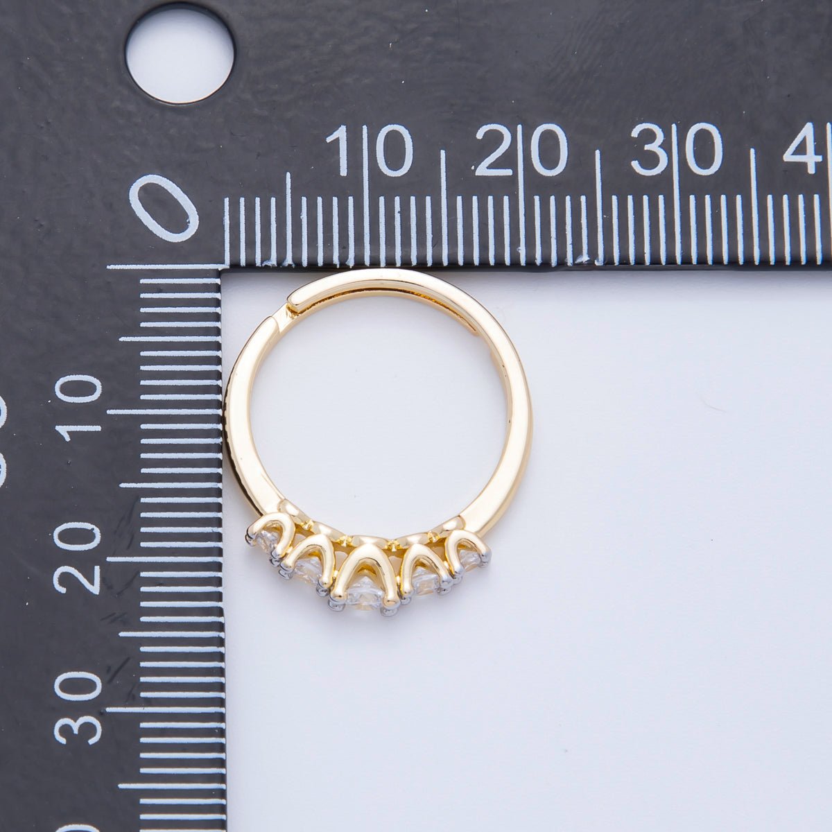 18K Gold Filled 5 - Crown Round CZ Solitare Adjustable Ring in Gold & Two - Toned | O - A2158 - DLUXCA