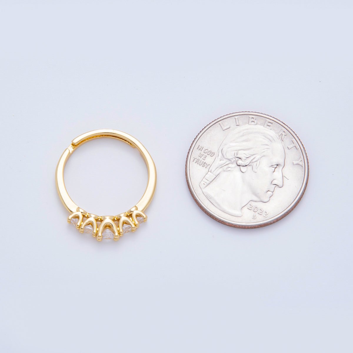 18K Gold Filled 5 - Crown Round CZ Solitare Adjustable Ring in Gold & Two - Toned | O - A2158 - DLUXCA