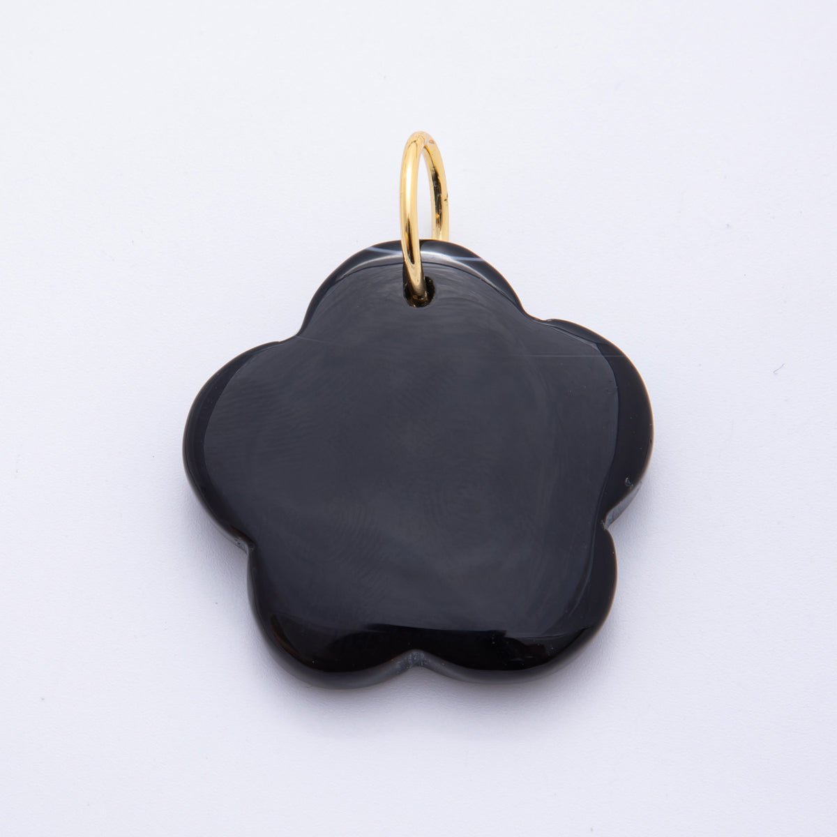 18K Gold Filled 50mm Black Agate Gemstone 5 - Petals Flower Charm | E470 - DLUXCA