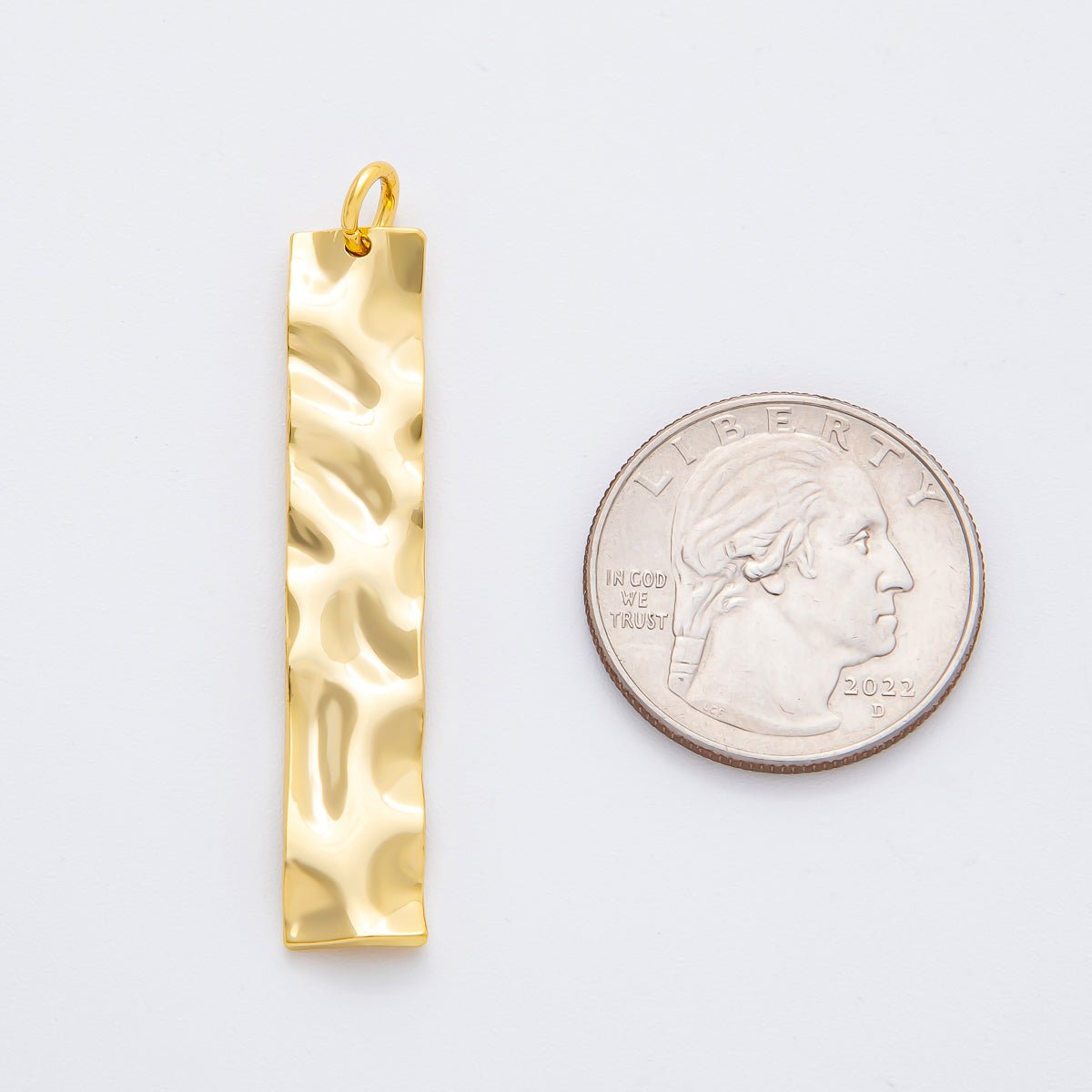 18K Gold Filled 50mm Hammered Long Vertical Bar Charm | N - A1446 - DLUXCA