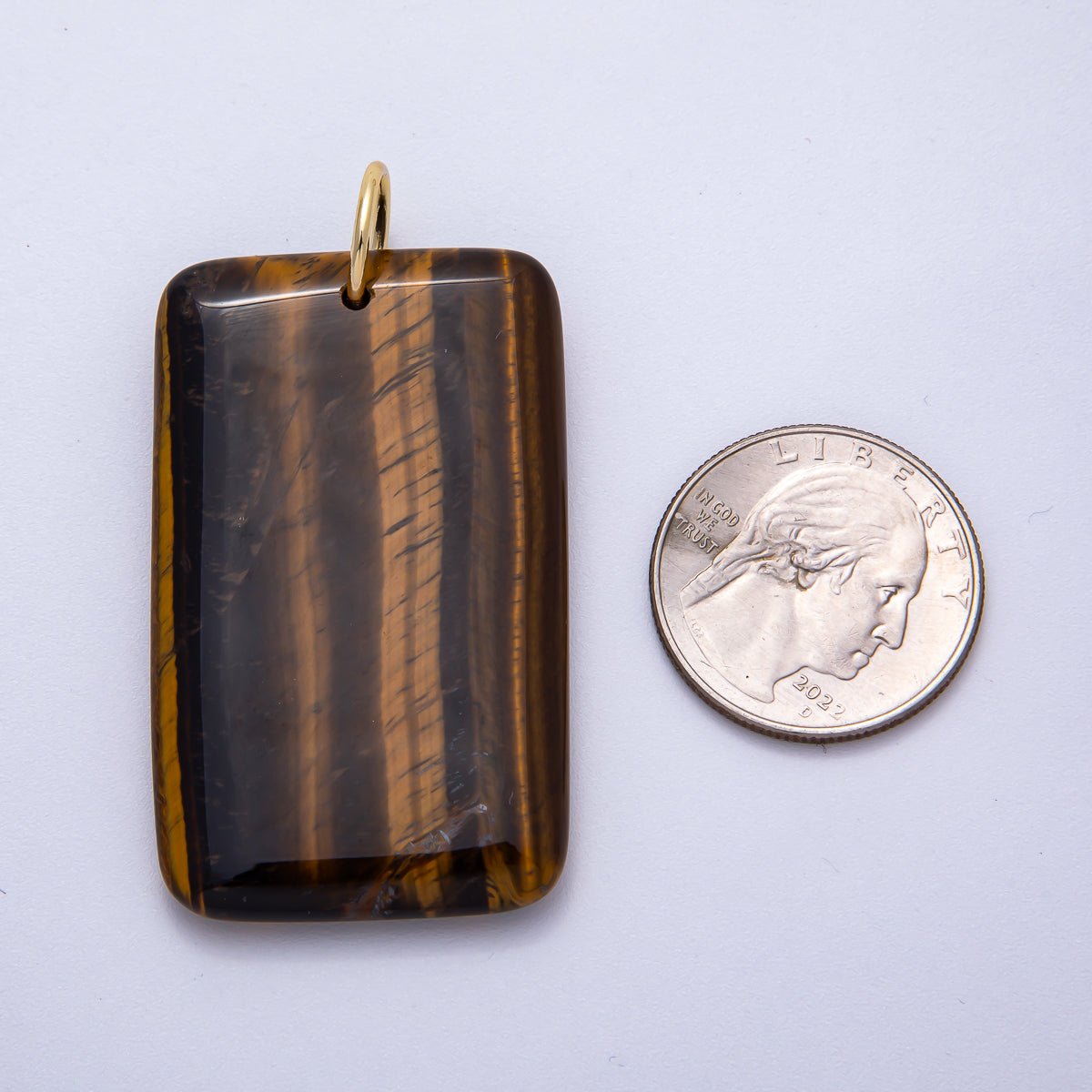 18K Gold Filled 50mm Tiger Eye, Aventurine, Red Jasper Natural Gemstone Rectangle Pendant | Charms - 00530 ~ Charms - 00532 - DLUXCA