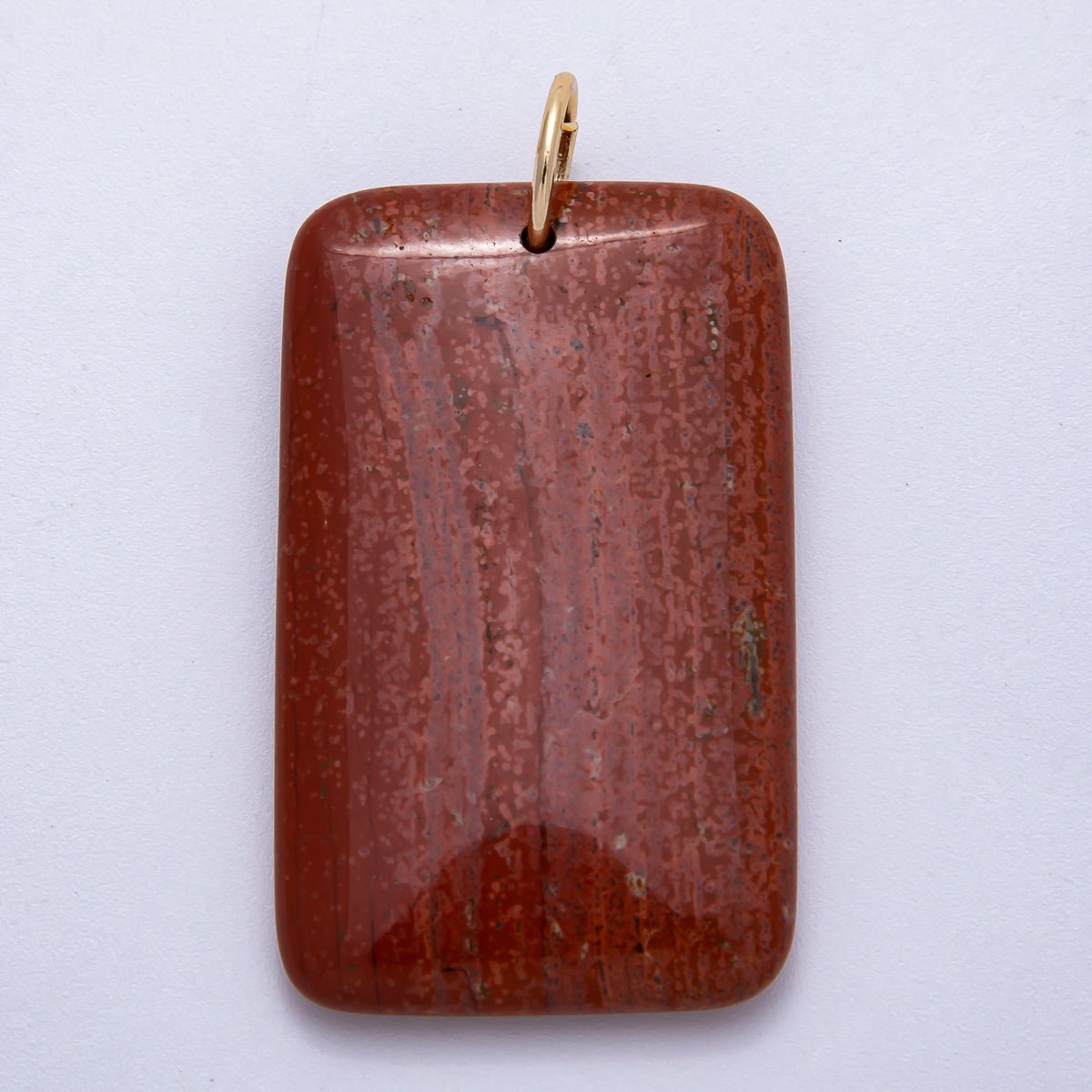 18K Gold Filled 50mm Tiger Eye, Aventurine, Red Jasper Natural Gemstone Rectangle Pendant | Charms - 00530 ~ Charms - 00532 - DLUXCA