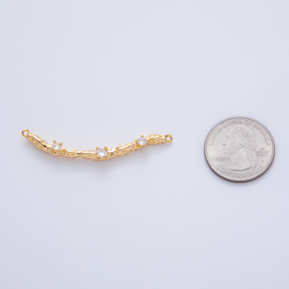 18K Gold Filled 52mm Triple Clear CZ Molten Wood Curved Connector | Y167 - DLUXCA