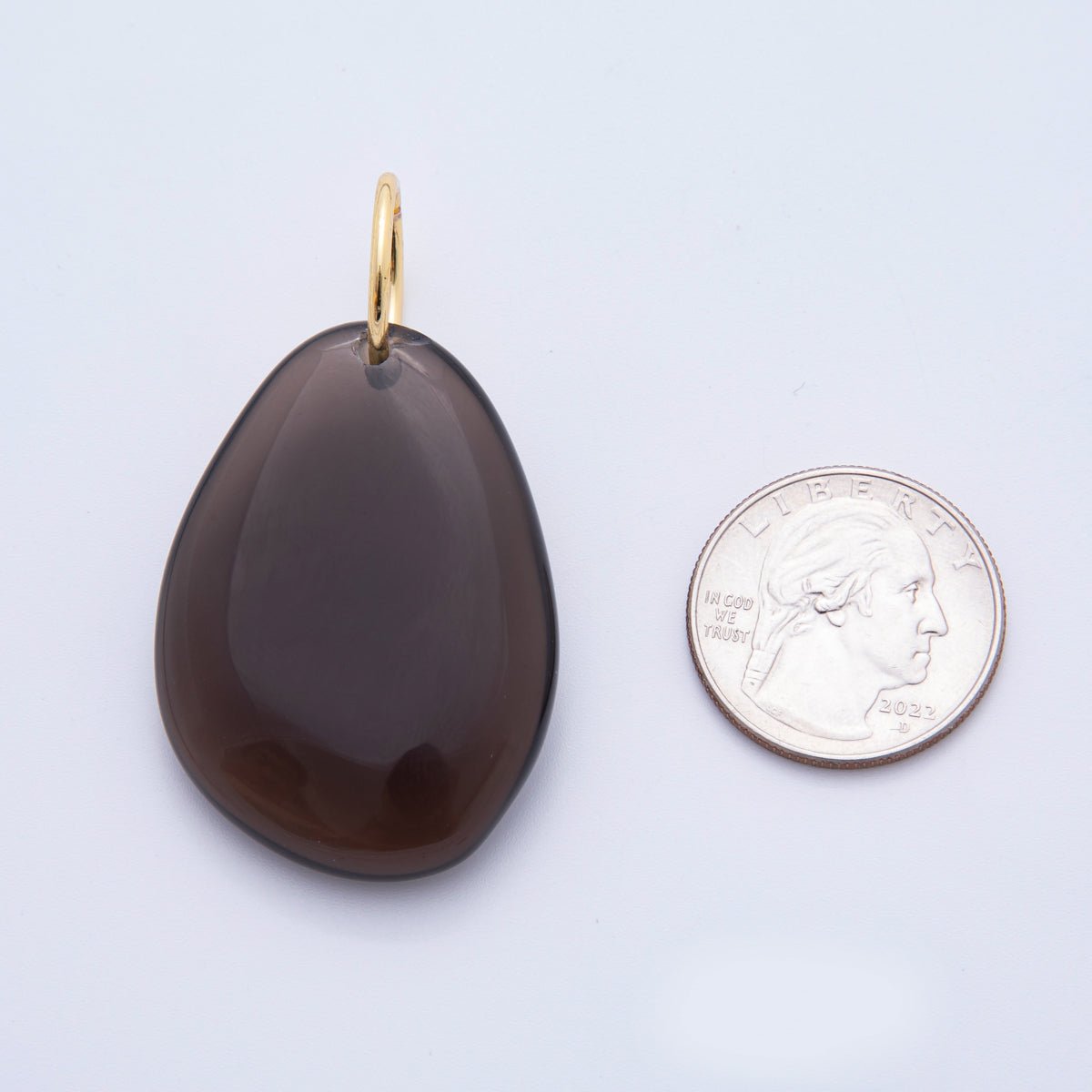 18K Gold Filled 53.5mm Polished Black Agate Gemstone Teardrop Charm | E623 - DLUXCA