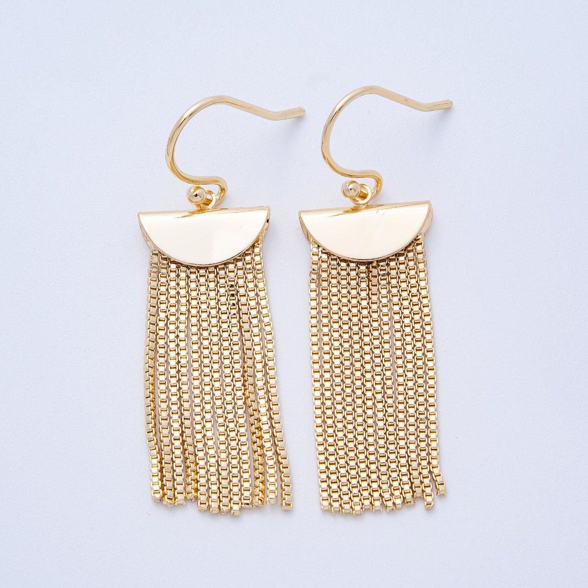 18K Gold Filled 53mm Box Chain Tassel Drop Fish Hook Earring | T068 - DLUXCA