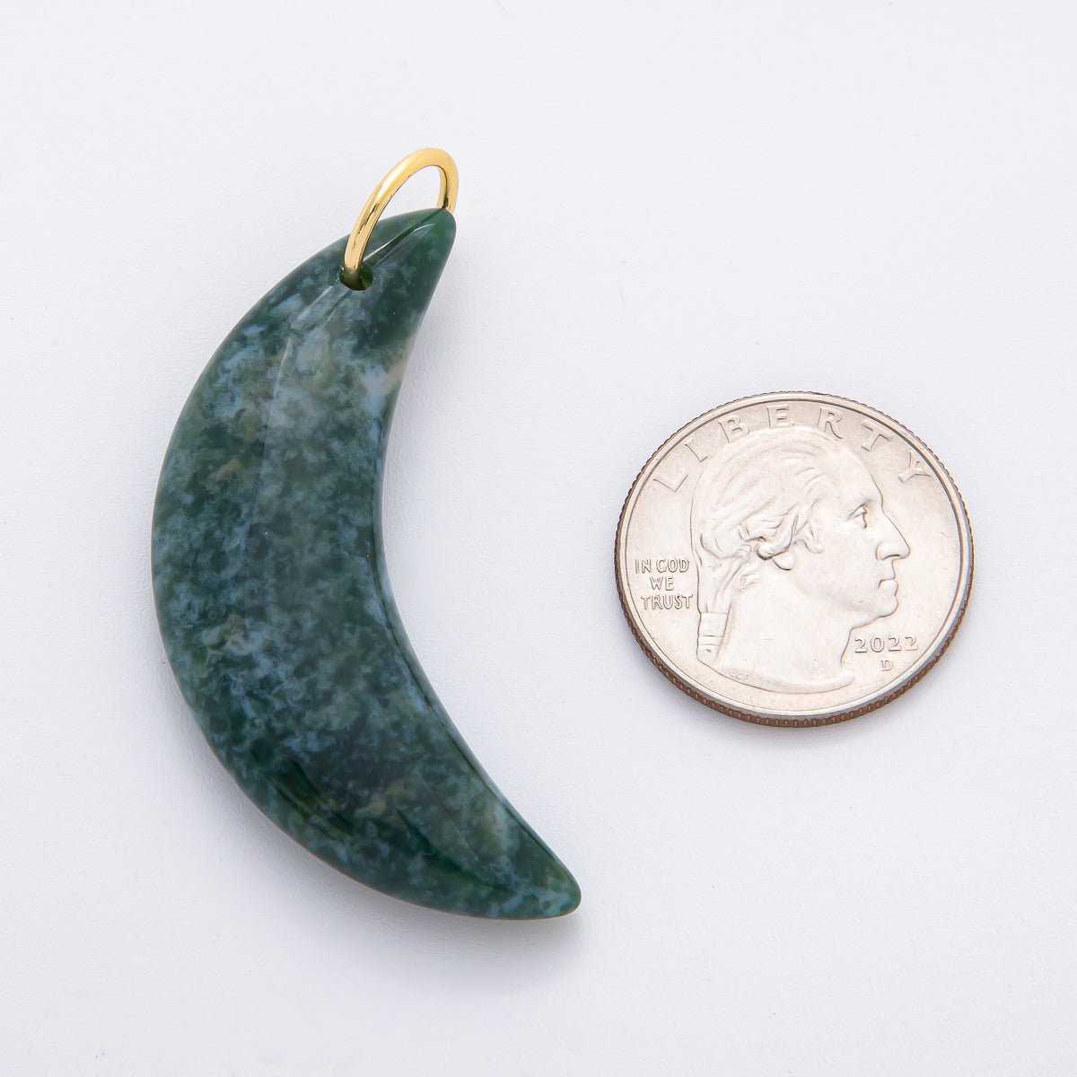 18K Gold Filled 54mm Aventurine, Agate, & Opal Gemstone Crescent Moon Charm | N412 N442 N456 - DLUXCA