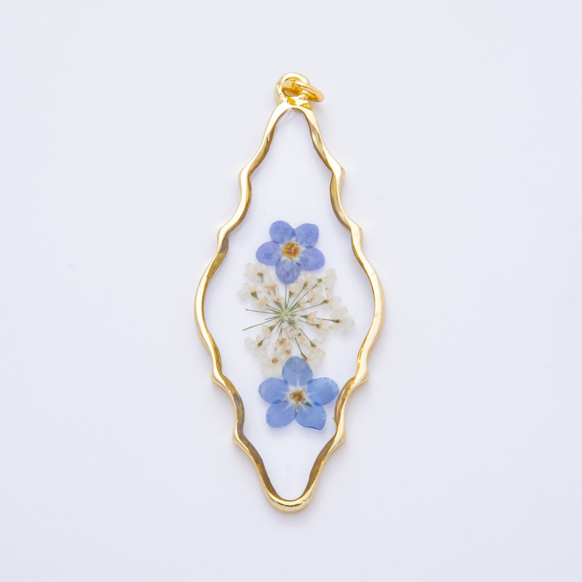 18K Gold Filled 54mm Resin Wavy Diamond - cut Blue Flowers Charm | AH849 - DLUXCA