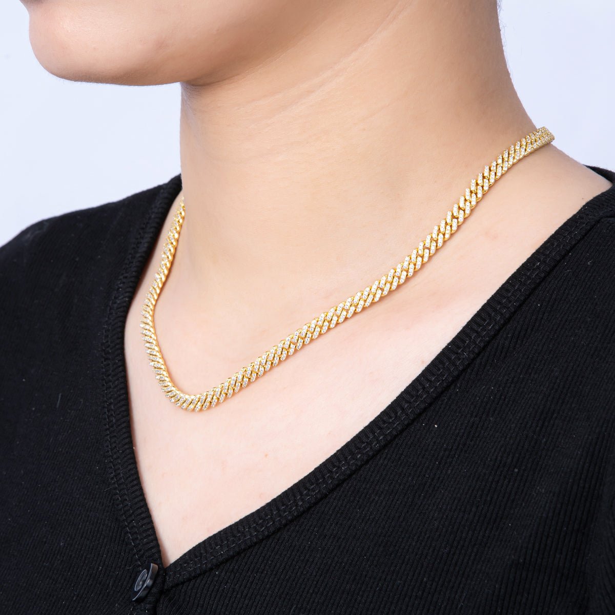 18K Gold Filled 5.5mm Micro Paved CZ Curb Chain 16.5 Inch Necklace w. Extender | WA - 04111 - DLUXCA