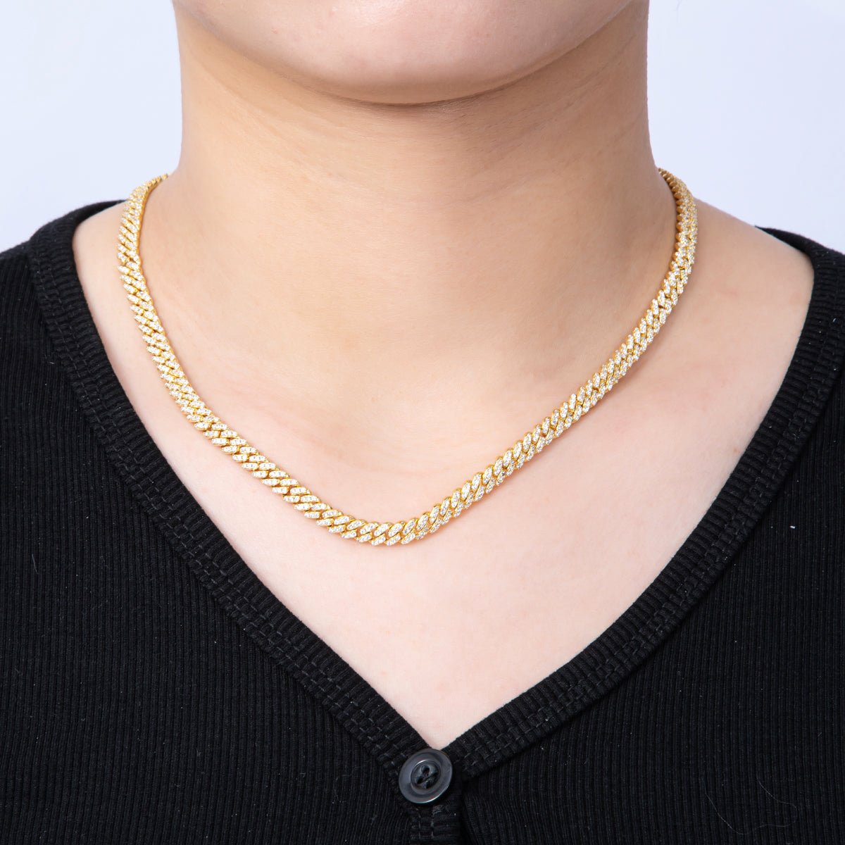 18K Gold Filled 5.5mm Micro Paved CZ Curb Chain 16.5 Inch Necklace w. Extender | WA - 04111 - DLUXCA