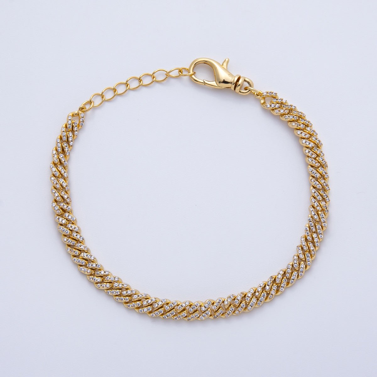 18K Gold Filled 5.5mm Micro Paved CZ Curb Chain 7.35 Inch Bracelet | WA - 3949 - DLUXCA