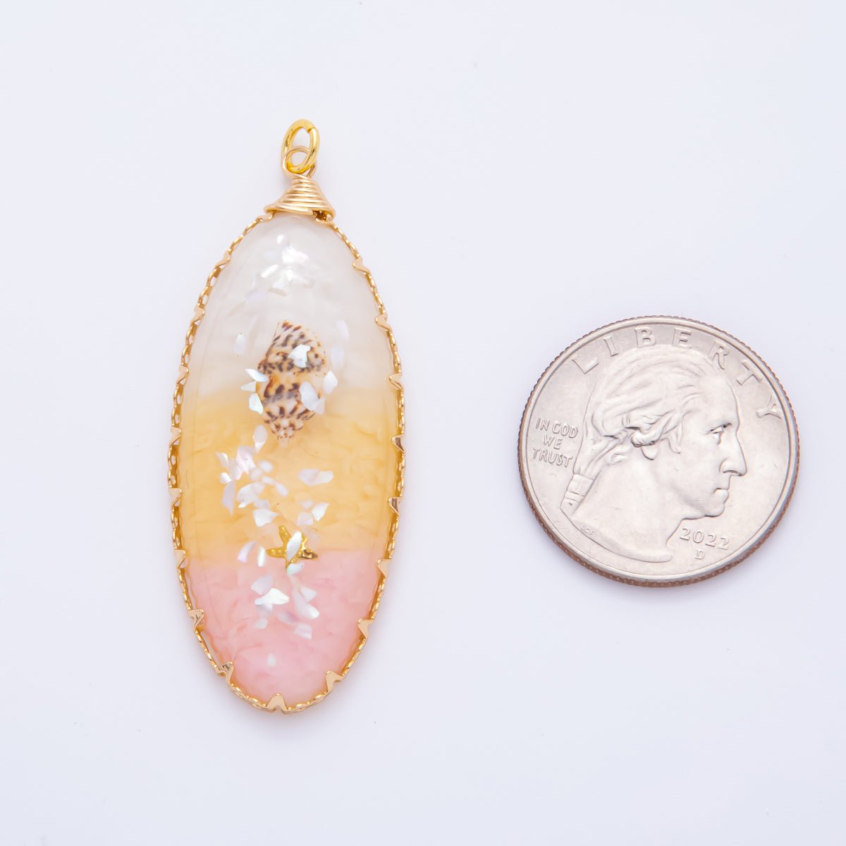 18K Gold Filled 55mm Sunset Sand Beach Gradient Resin Oval Charm | AH873 - DLUXCA