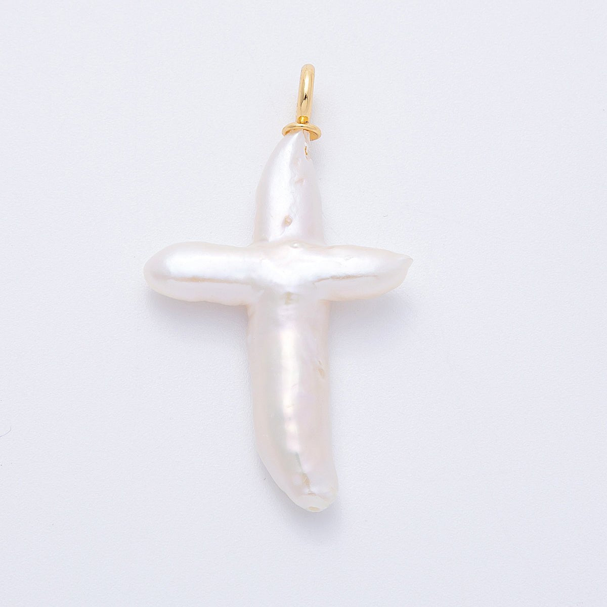 18K Gold Filled 55mm White Freshwater Pearl Religious Cross Pendant | Charms - 00434 - DLUXCA