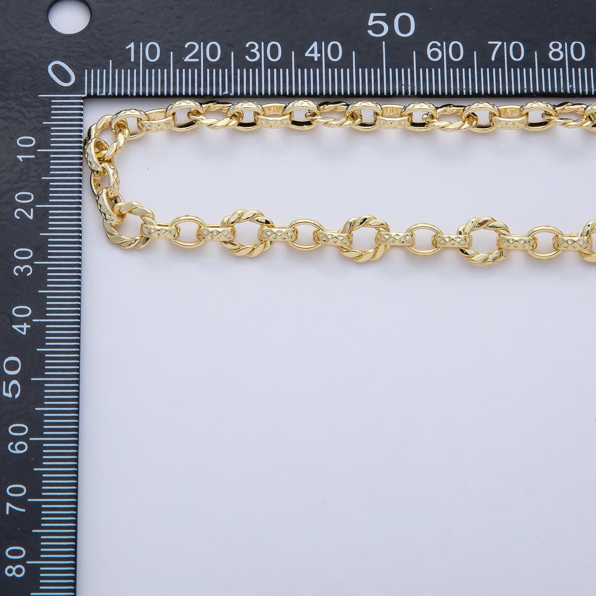 18K Gold Filled 5.5mm x 6.7mm Croissant Prism Hammered Cable Link Unfinished Chain by Yard | Roll - 1771 - DLUXCA
