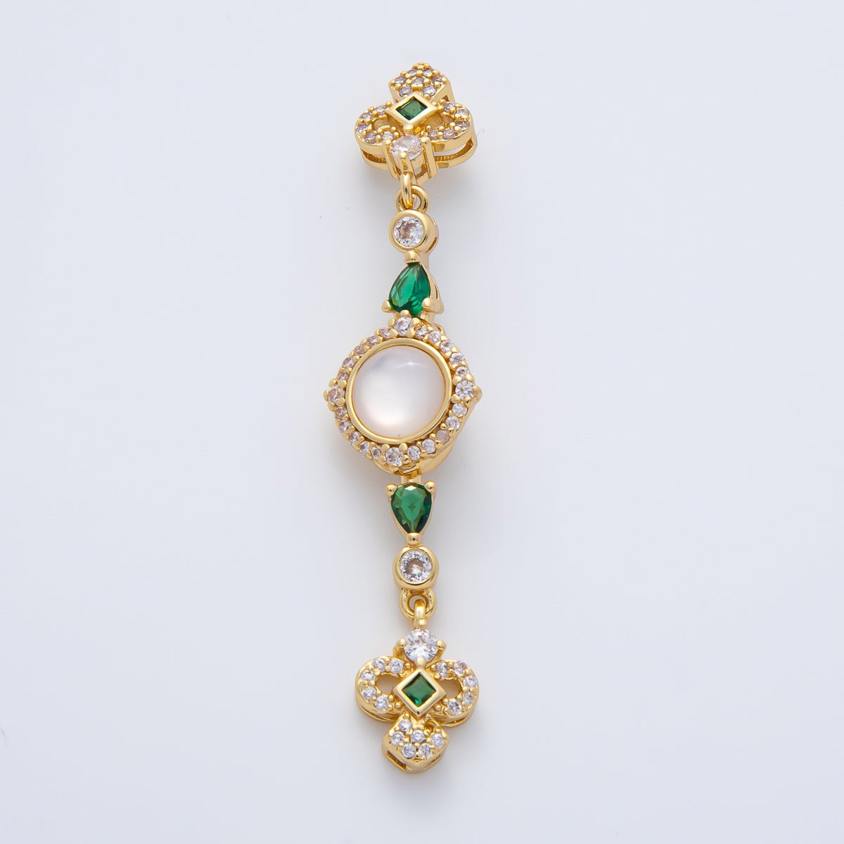18K Gold Filled 56mm White, Green, Red CZ Quatrefoil Teardrop Dangle Drop Finding | Z1450 Z1451 - DLUXCA