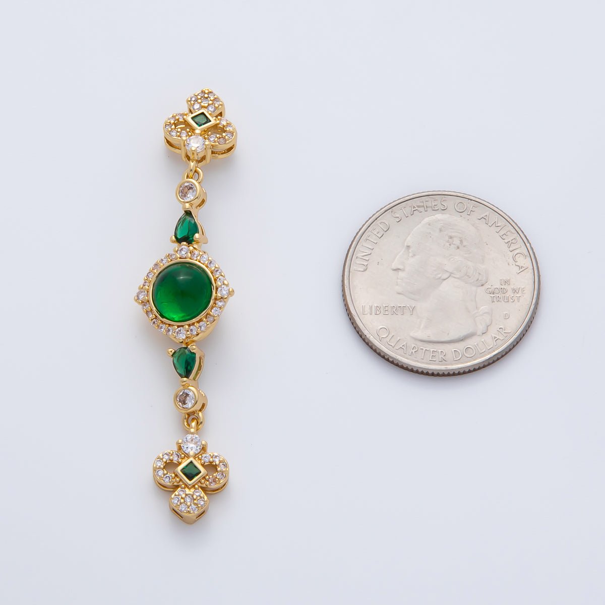 18K Gold Filled 56mm White, Green, Red CZ Quatrefoil Teardrop Dangle Drop Finding | Z1450 Z1451 - DLUXCA