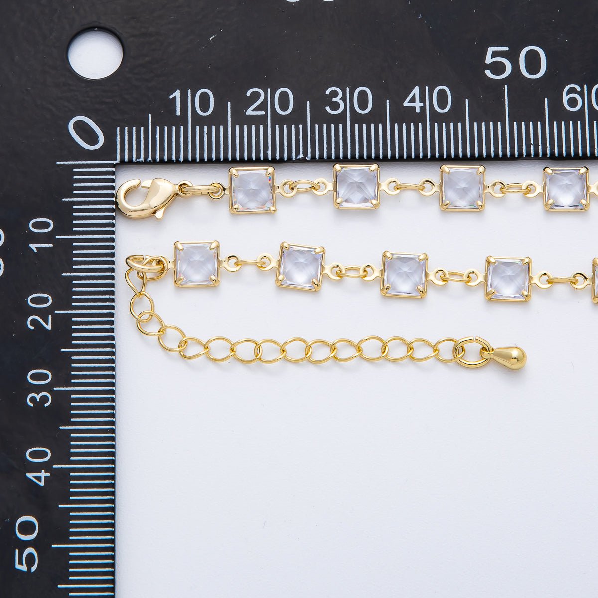 18K Gold Filled 5.7mm Clear, Multicolor Square CZ Chain 19 Inch Lariat Necklace w. Extender | WA - 3273 WA - 3274 - DLUXCA