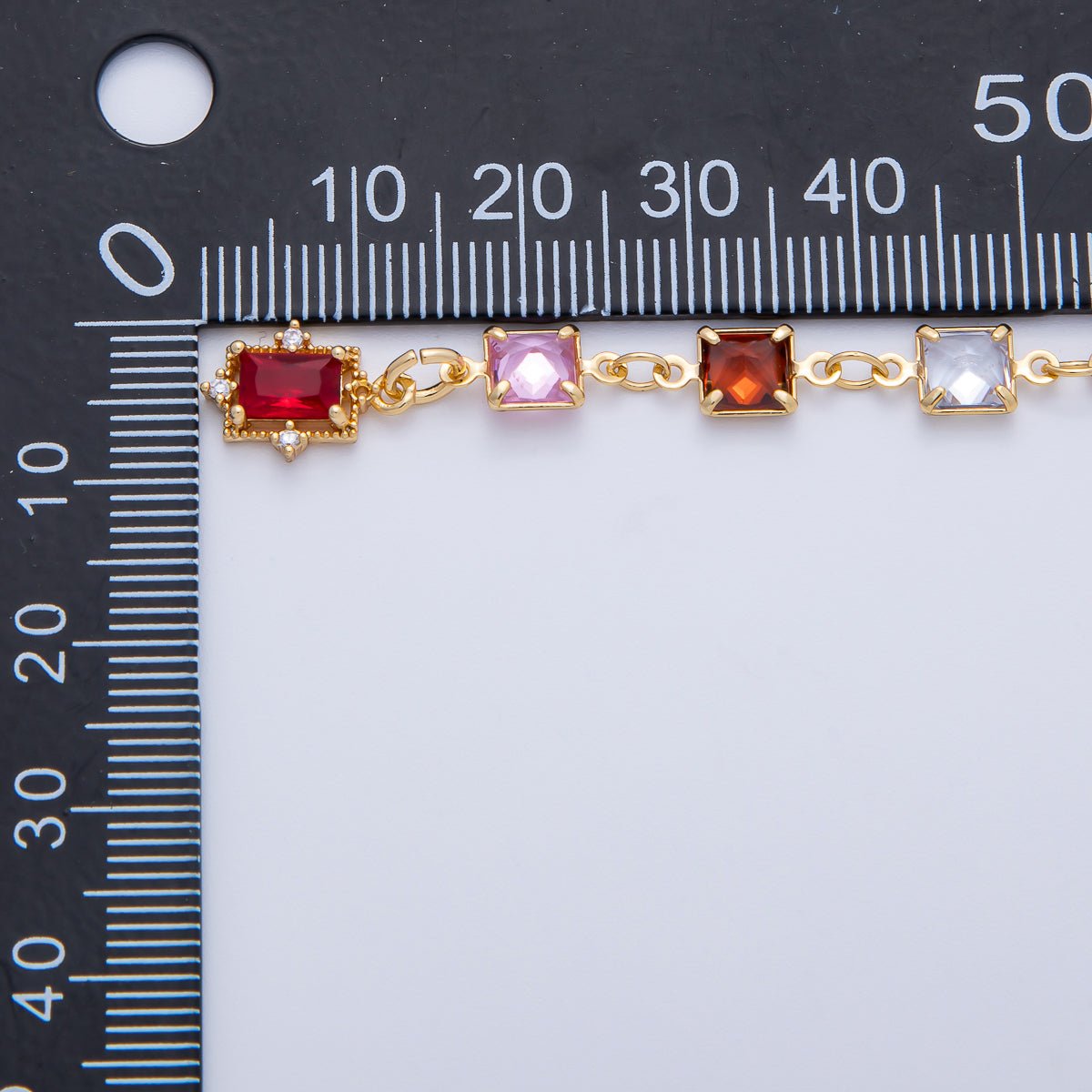 18K Gold Filled 5.7mm Multicolor Square CZ Gemstone Lariat 18 Inch Necklace w. Extender | WA - 3940 - DLUXCA