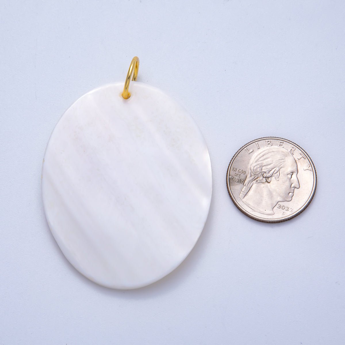 18K Gold Filled 58mm White Mother of Pearl Natural Gemstone Oval Pendant | Charms - 00613 - DLUXCA