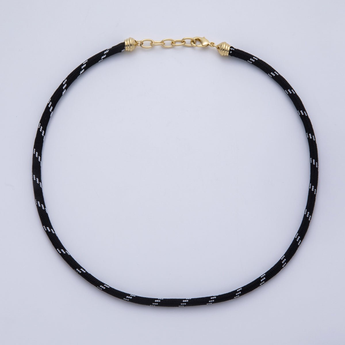 18K Gold Filled 5mm Black Summer Sport Cord Chain 19.5 Inch Necklace with Extender | WA - 4077 - DLUXCA