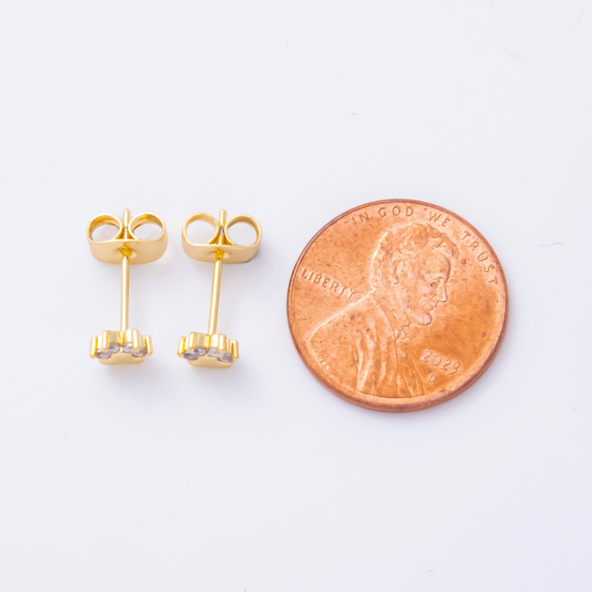 18K Gold Filled 5mm Clear CZ Pet Paw Print Dainty Stud Earrings | AJ273 - DLUXCA