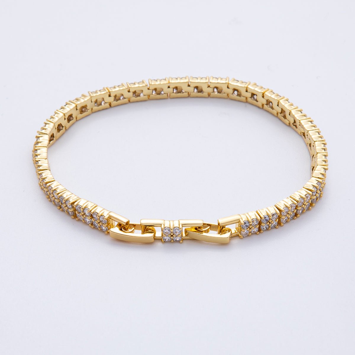18K Gold Filled 5mm Clear CZ Quatrefoil Tennis Chain Adjustable Bracelet | WA - 3882 - DLUXCA
