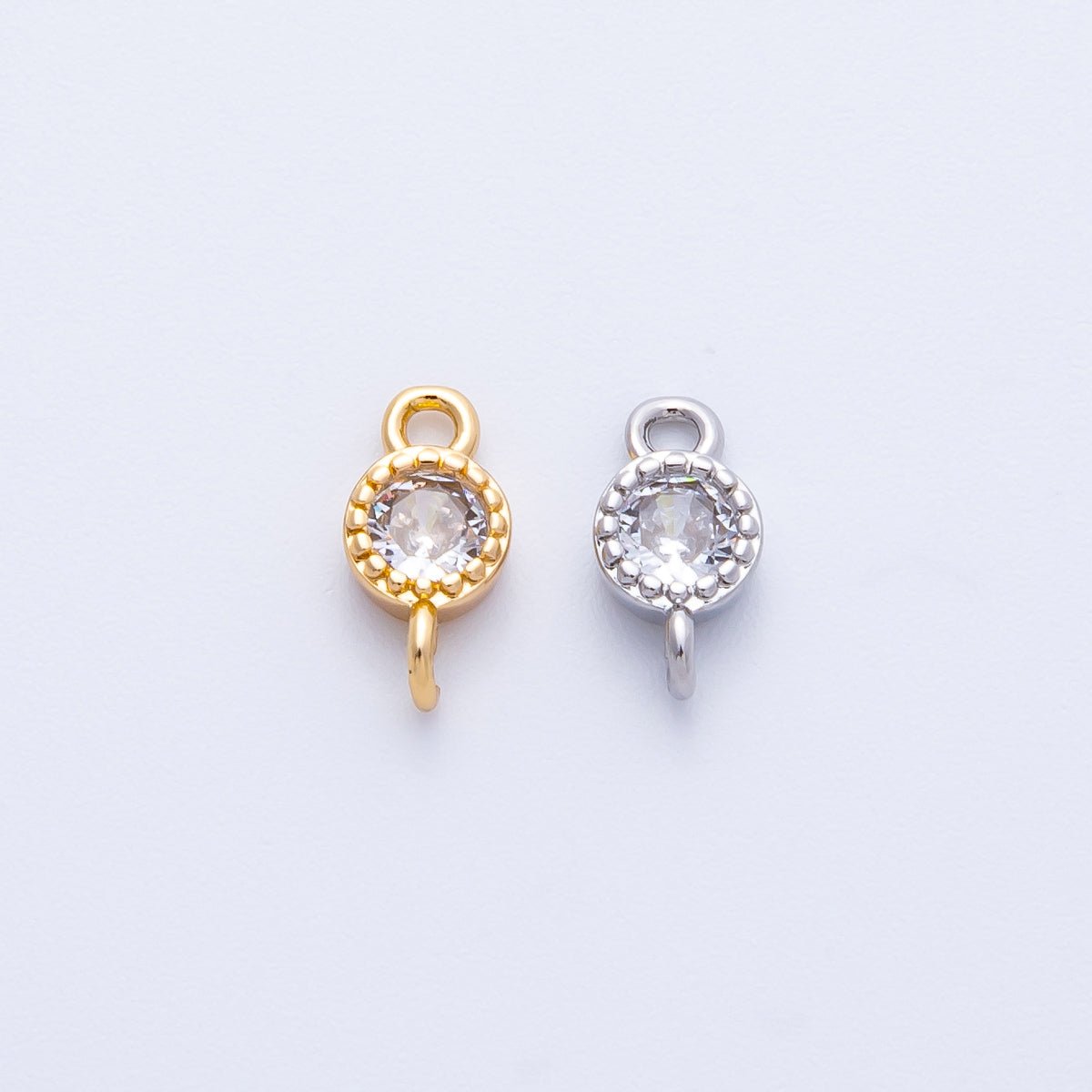 18K Gold Filled 5mm Clear CZ Round Connector in Gold & Silver | Connectors - 00014 Connectors - 00015 - DLUXCA