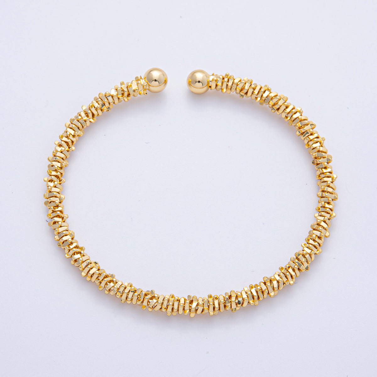 18K Gold Filled 5mm Nugget Rondelle Geometric Textured Cuff Bracelet | WA - 3860 - DLUXCA