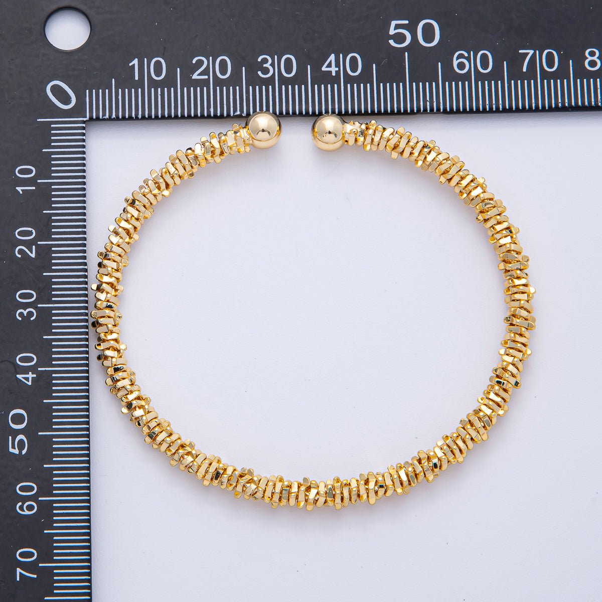 18K Gold Filled 5mm Nugget Rondelle Geometric Textured Cuff Bracelet | WA - 3860 - DLUXCA