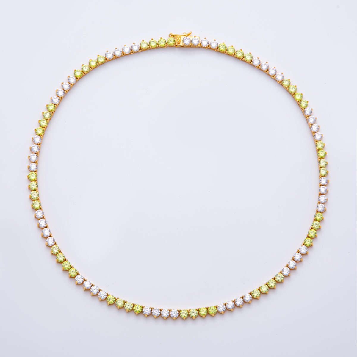 18K Gold Filled 5mm Pink, Green, Purple, Red Alternate Three - Prong Tennis Chain 16.5 Inch Necklace | WA - 2037 ~ WA - 2063 - DLUXCA