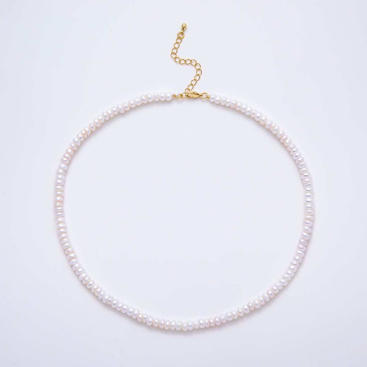 18K Gold Filled 5mm White Freshwater Pearl Rondelle Gemstone Chain 15 Inch Choker Necklace | WA-02321 - DLUXCA