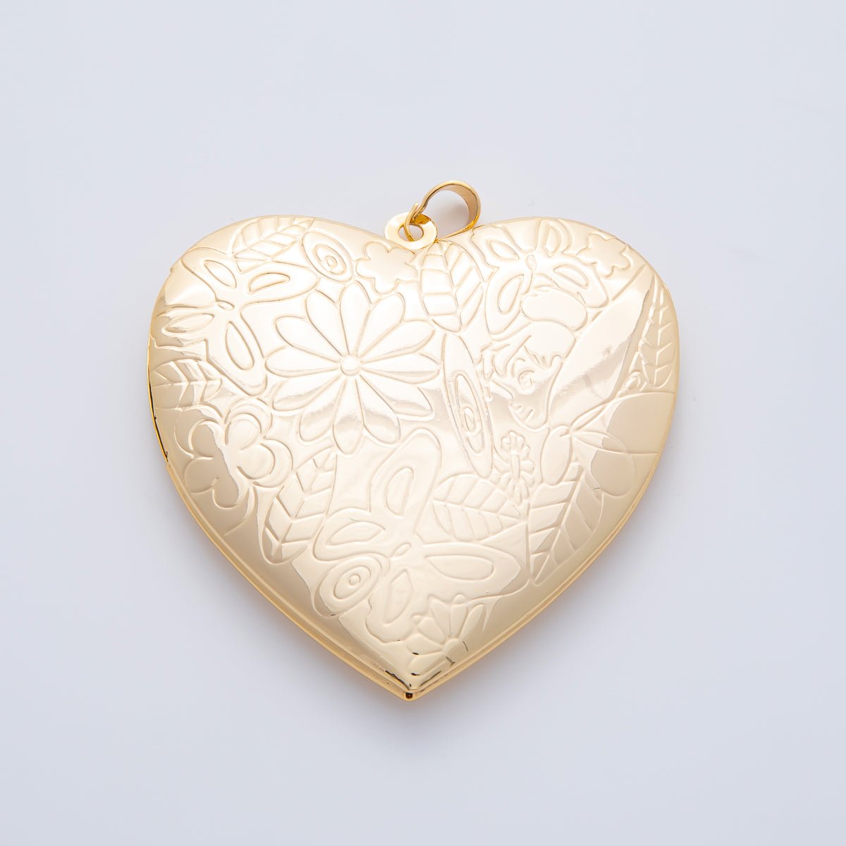 18K Gold Filled 60mm Butterfly Flower Leaf Engraved Heart Locket Pendant | AF1160 - DLUXCA