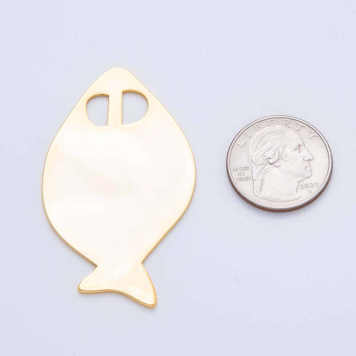 18K Gold Filled 60mm Wide Flat Under the Sea Fish Charm for Cord Necklace Supply | Z - A1252 - DLUXCA