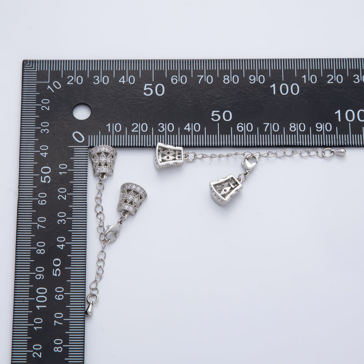 18K Gold Filled 61mm Micro Paved CZ Decorative Cone Caps w. Extension Chain Finding | Z1454 - DLUXCA