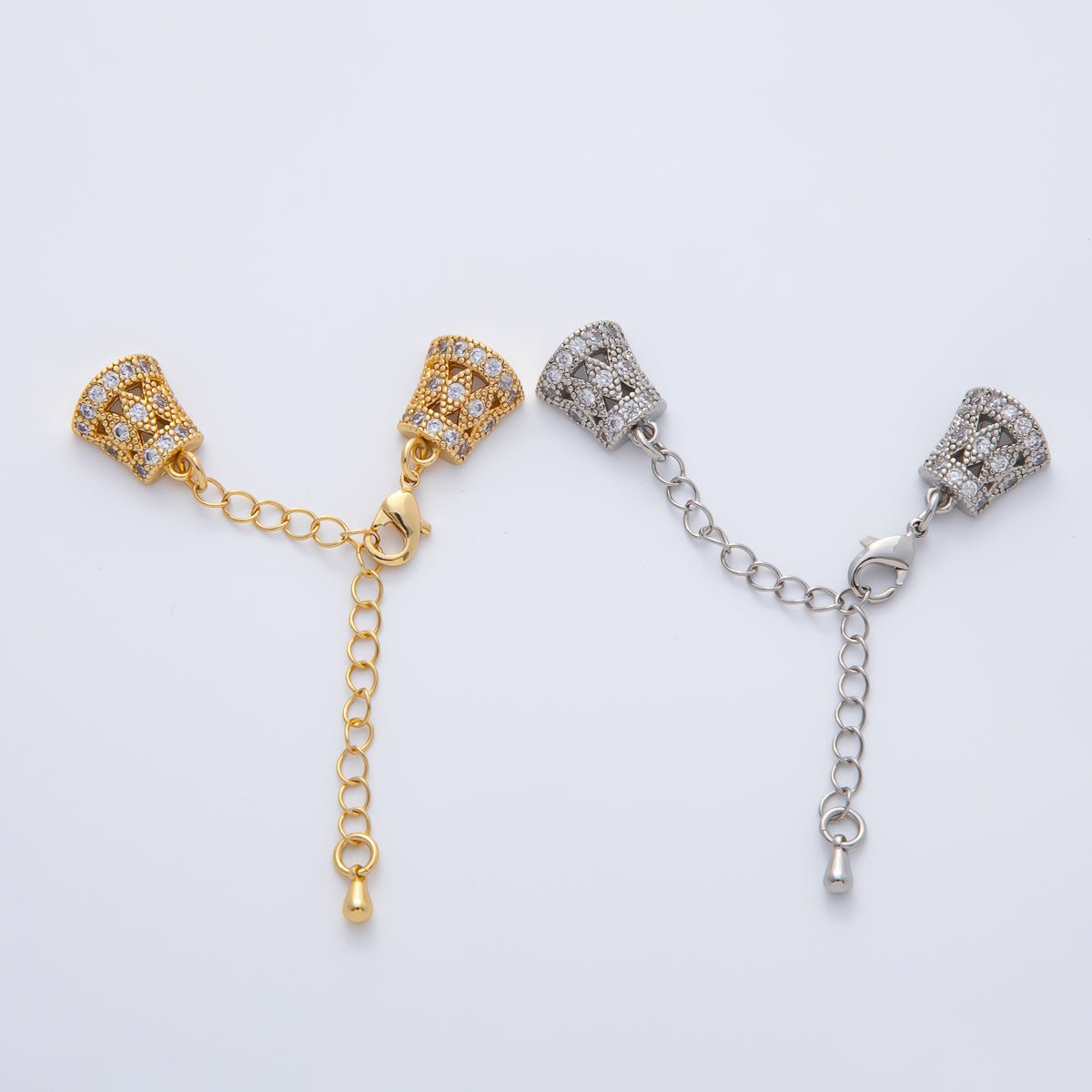 18K Gold Filled 61mm Micro Paved CZ Decorative Cone Caps w. Extension Chain Finding | Z1454 - DLUXCA