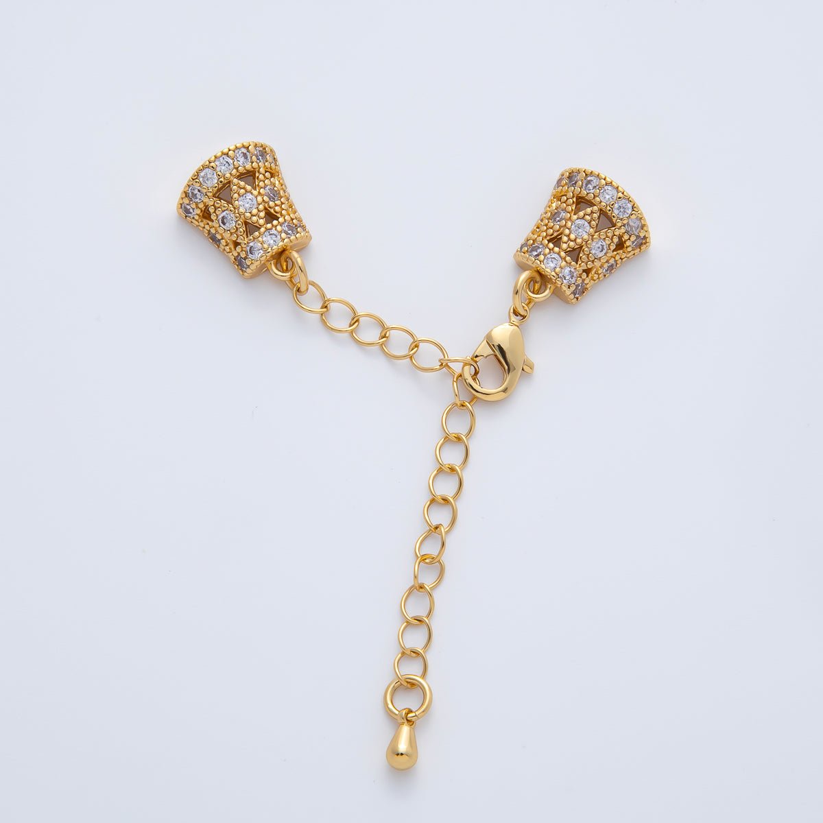 18K Gold Filled 61mm Micro Paved CZ Decorative Cone Caps w. Extension Chain Finding | Z1454 - DLUXCA