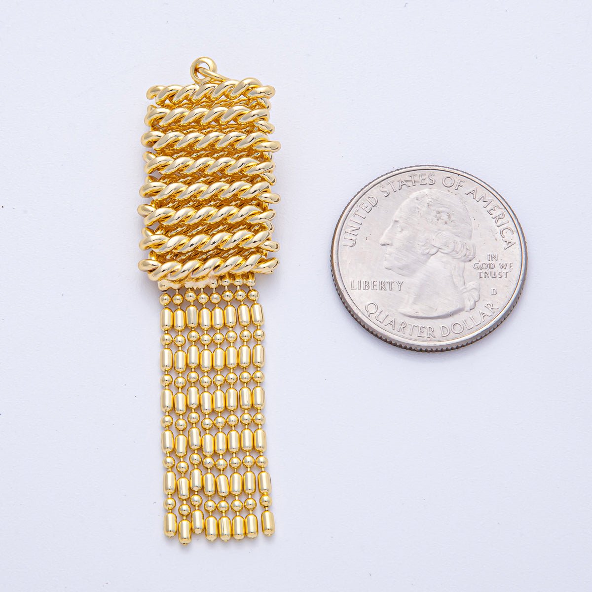 18K Gold Filled 61mm Twisted Rope Bead Tube Chain Tassel Charm Fringe Jewelry | AF1438 - DLUXCA