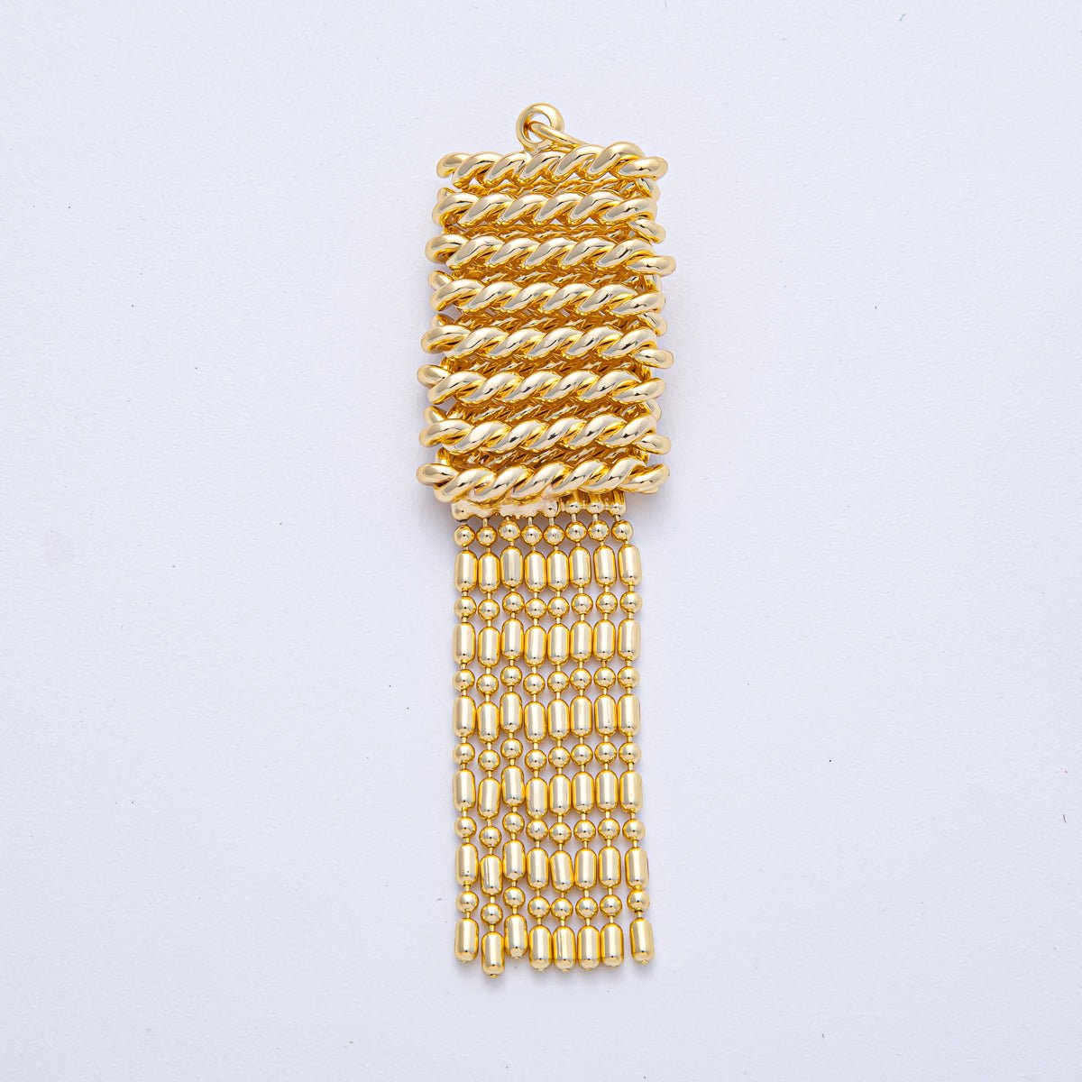 18K Gold Filled 61mm Twisted Rope Bead Tube Chain Tassel Charm Fringe Jewelry | AF1438 - DLUXCA