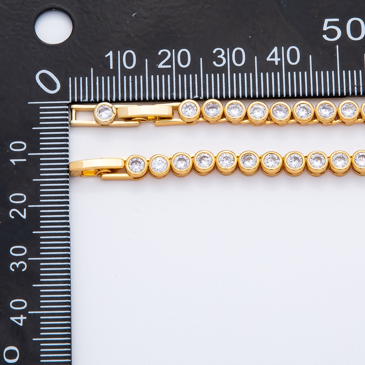 18K Gold Filled 6.2mm Clear CZ Round Bezel Tennis Chain 16 Inch Necklace | WA - 3446 - DLUXCA