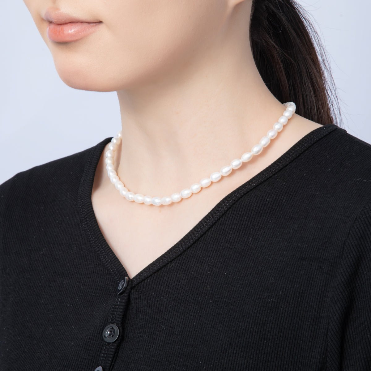 18K Gold Filled 6.4mm White Freshwater Pearl Button 15 Inch Choker Necklace | WA - 4054 - DLUXCA