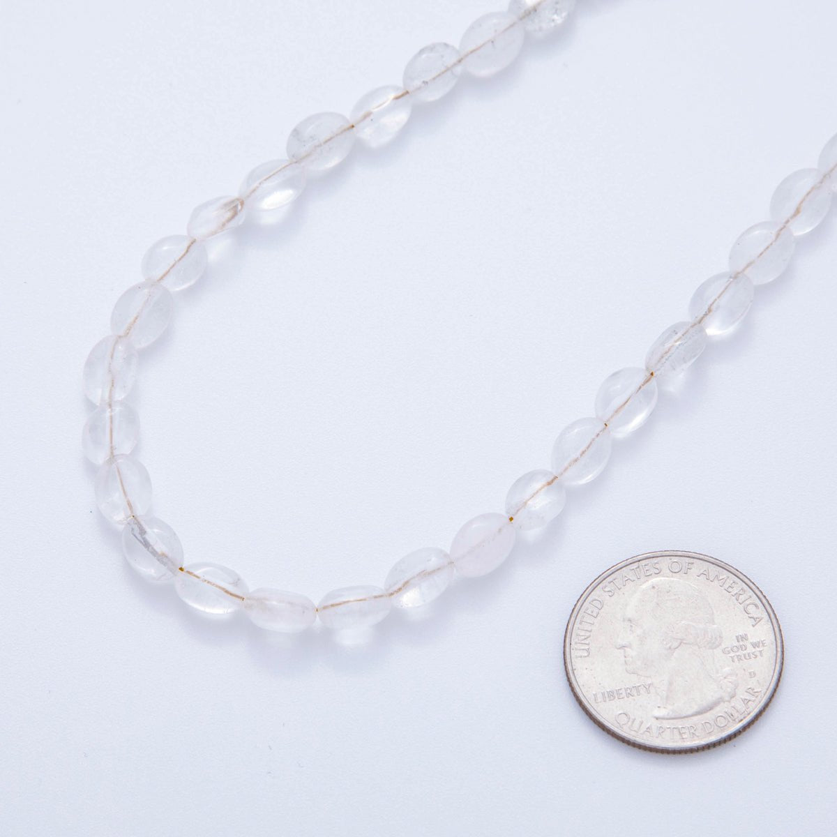 18K Gold Filled 6.5mm Clear Quartz Gemstone Oblong Oval Gemstone Bead 15.5 Inch Handmade Necklace | WA - 3283 - DLUXCA