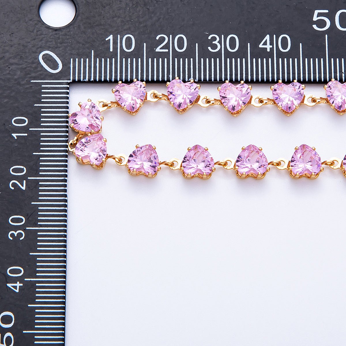 18K Gold Filled 6.5mm Pink Heart CZ Gemstone Unfinished Chain by Yard | Roll - 01832 - DLUXCA