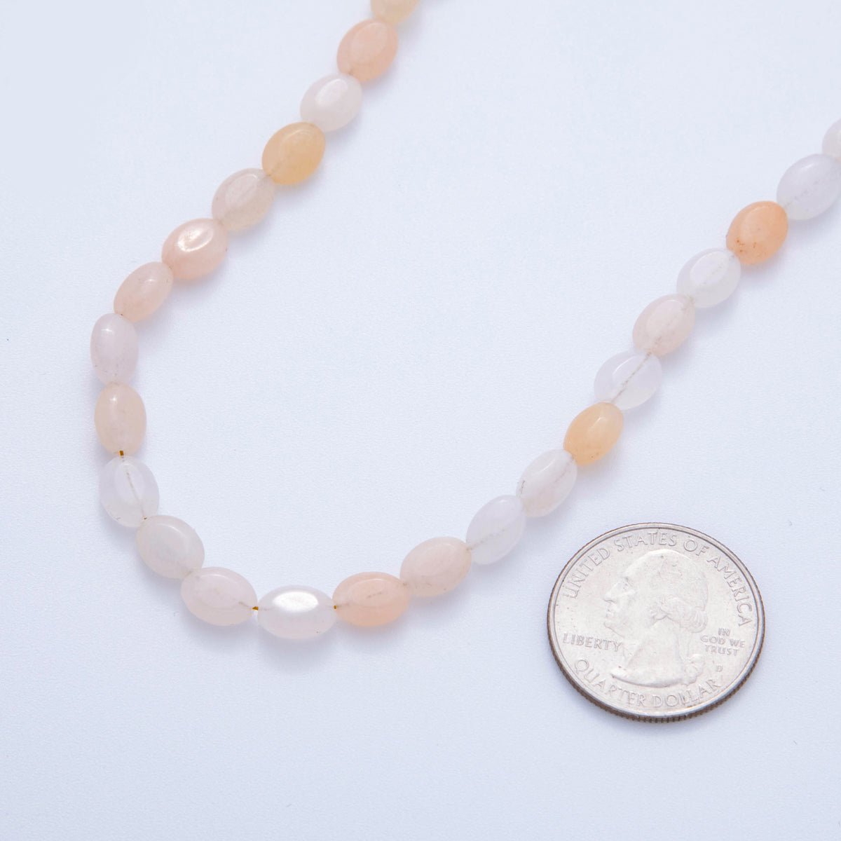 18K Gold Filled 6.5mm Pink Quartz Gemstone Oblong Oval Gemstone Bead 15.5 Inch Handmade Necklace | WA - 3285 - DLUXCA