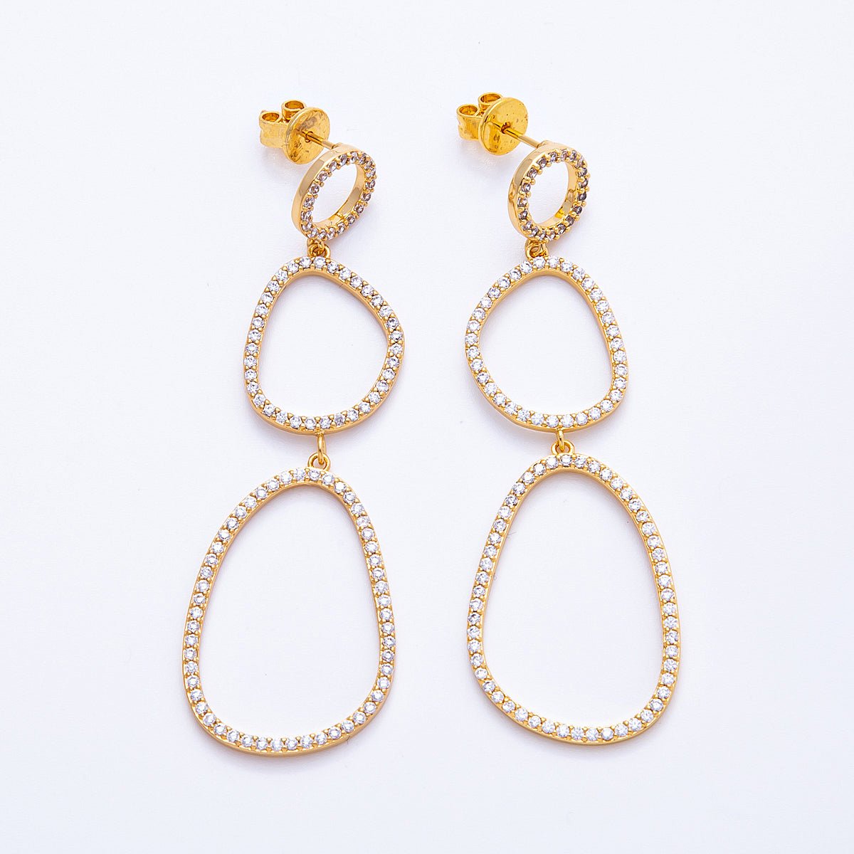 18K Gold Filled 66mm Micro Paved CZ Open Irregular Geometric Drop Studs | Earrings - 00204 - DLUXCA