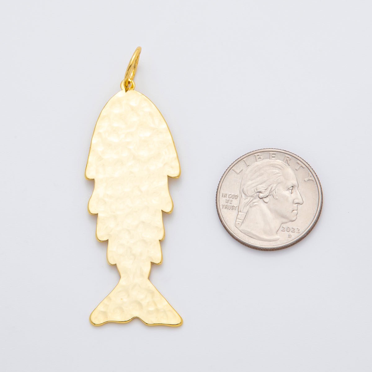 18K Gold Filled 67.5mm Minimalist Textured Sardine Fish Charm | AF1311 - DLUXCA