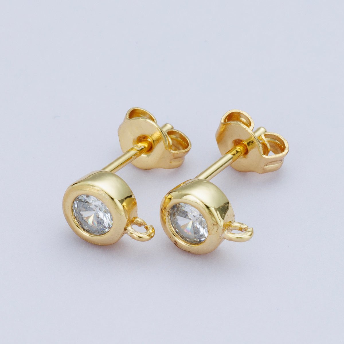 18K Gold Filled 6mm Clear CZ Round Bezel Open Loop Drop Stud Earring | Findings - 00103 - DLUXCA