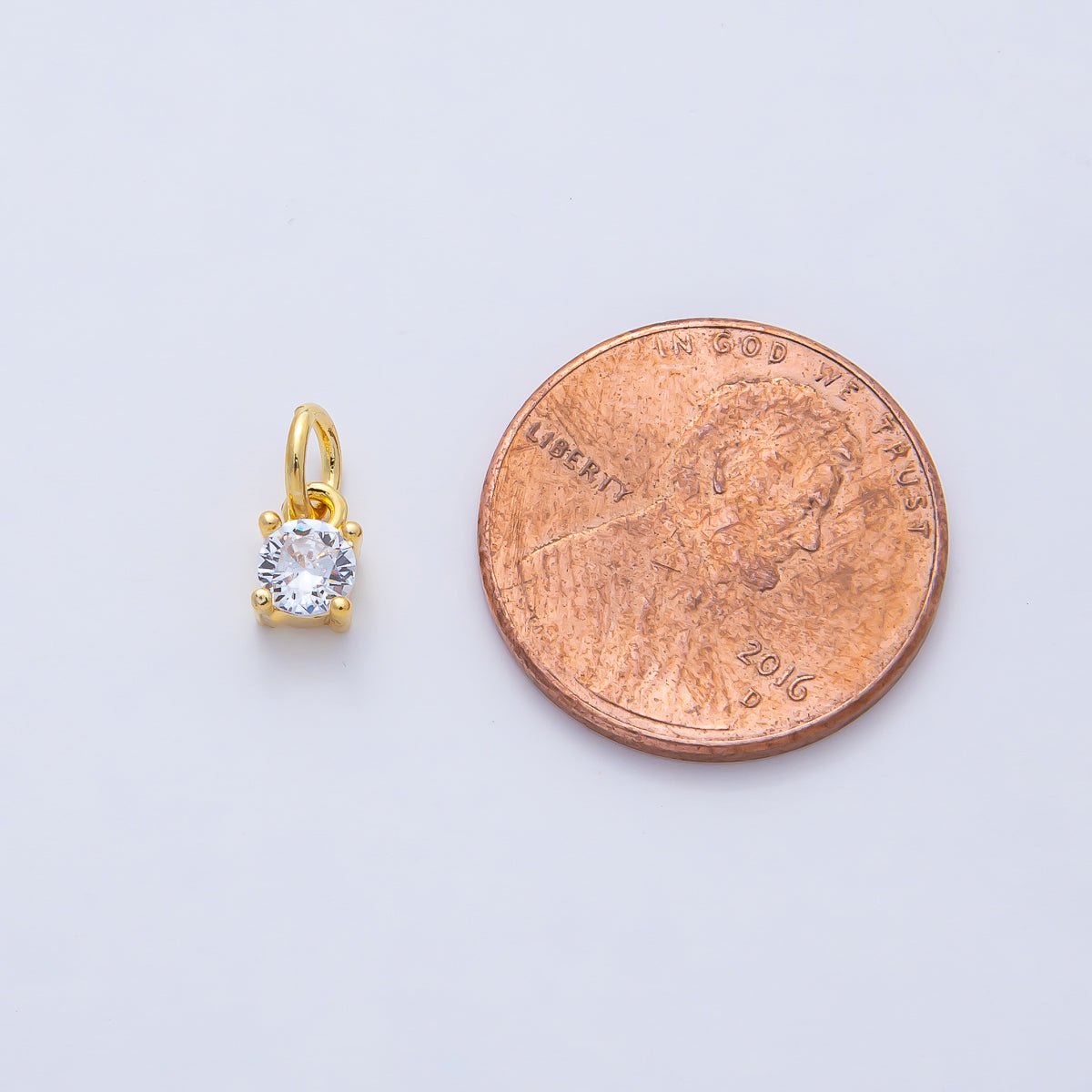 18K Gold Filled 6mm Clear CZ Round Mini Charm | AK027 - DLUXCA