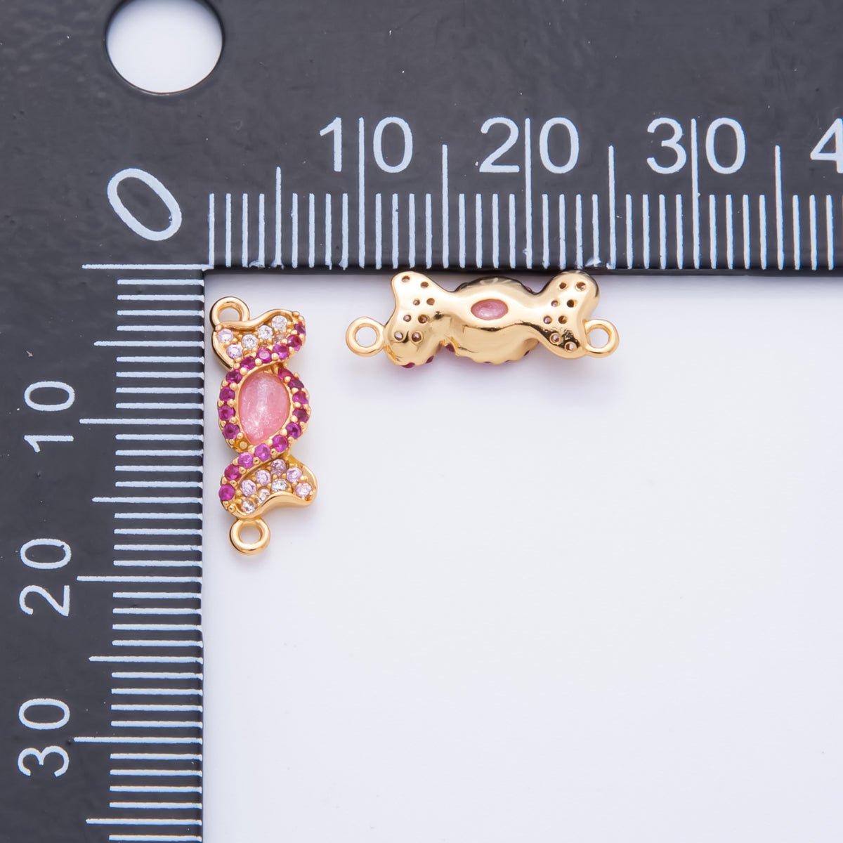 18K Gold Filled 6mm Clear & Fuchsia Micro Paved & Pink Teardrop CZ Candy Charm Connector | Y - 157 - DLUXCA