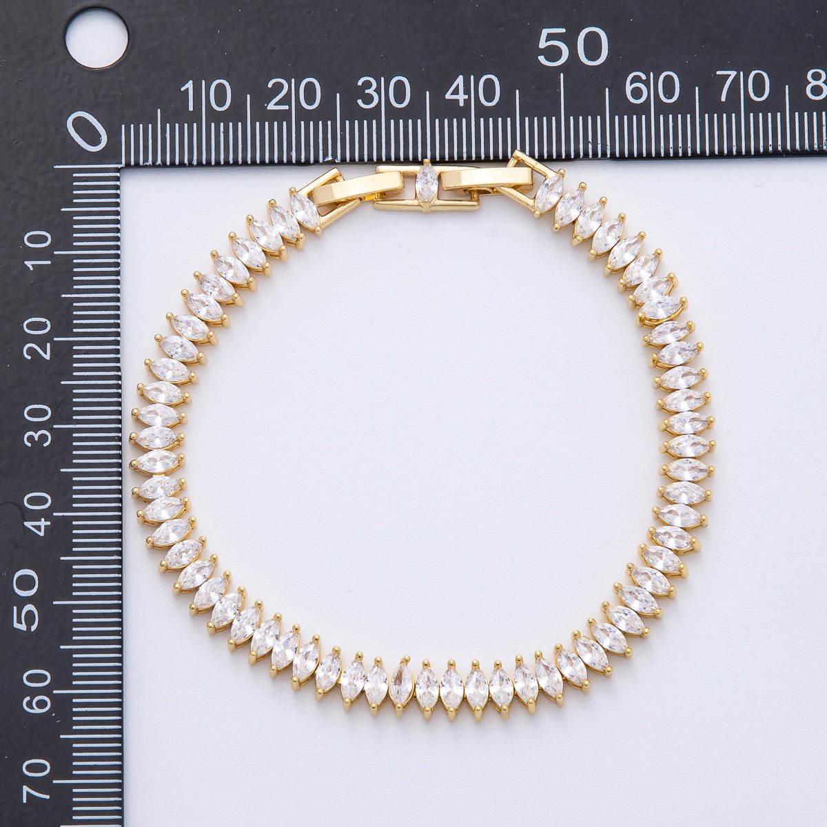 18K Gold Filled 6mm Clear Marquise CZ Tennis Chain Adjustable Bracelet | WA - 3886 - DLUXCA