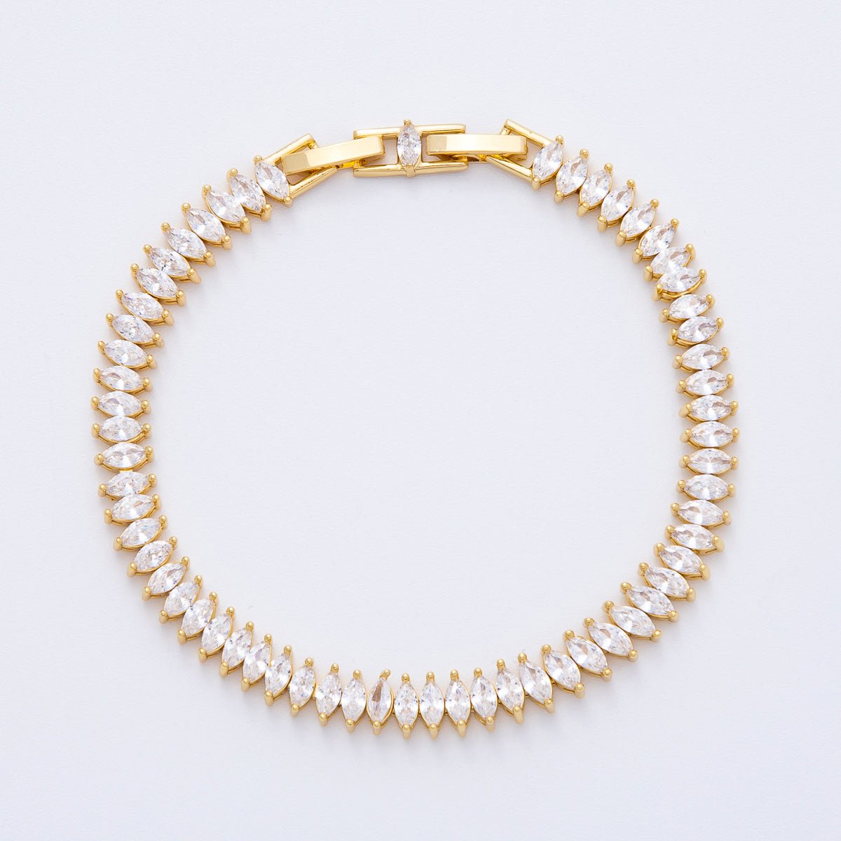 18K Gold Filled 6mm Clear Marquise CZ Tennis Chain Adjustable Bracelet | WA - 3886 - DLUXCA