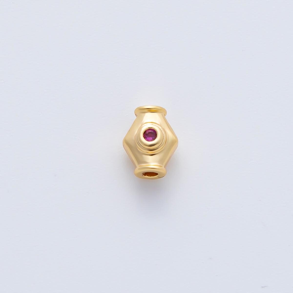 18K Gold Filled 6mm Fuchsia, Green CZ Capsule Rhombus Beads | B339 - DLUXCA